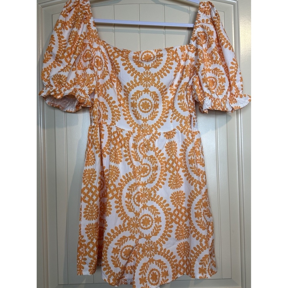 SHEIN Orange Floral Print One Piece Romper with Puffy Ruffle Sleeves sz L GUC